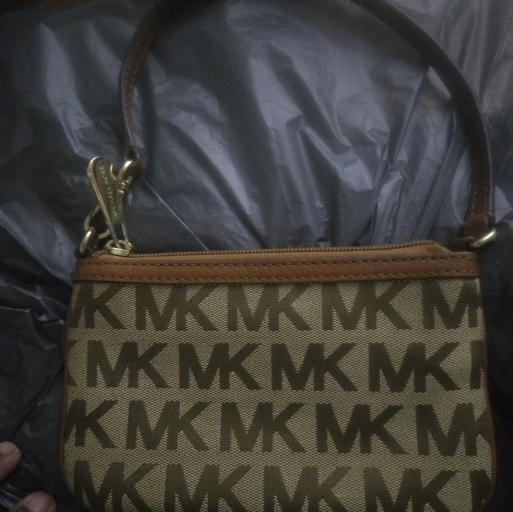 Michael Kors Tan and Brown Monogram Wristlet